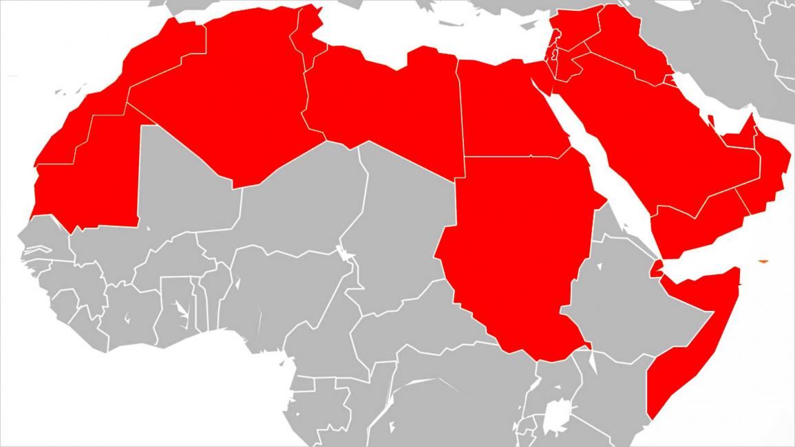 خريطة للعالم العربي باللون الأحمر