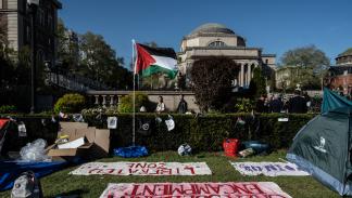 أعلام فلسطين في اعتصام طلاب جامعة كولومبيا (ستيفاني كيث/Getty)