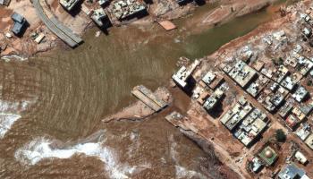 مدينة درنة في ليبيا التي اجتاحتها فيضانات العاصفة دانيال (Getty)
