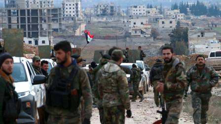 قوات النظام السوري غربي حلب، 16 فبراير 2020 (فرانس برس)