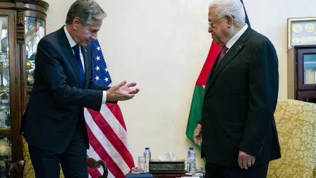 من استقبال الرئيس الفلسطيني محمود عباس وزير الخارجية الأميركية أنتوني بلينكن (جاكلين مارتن/فرانس برس)