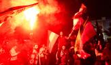 إيرانيون يحتفلون بقصف إيران الاراضي المحتلة في ساحة فلسطين بطهران، 14/4/2024 (فرانس برس)