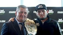 Russian mixed martial artist Nurmagomedov gives news conference