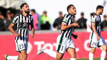 Sfaxien's forward Alaeddine Marzouki (C) celebrates his goal during the first leg of the CAF champions league semi final football match between Tunisias Club sportif sfaxien and Morocco's RS Berkane at Stade Taieb Mhiri in the Tunisian city of Sfax on April 28, 2019. (Photo by STR / AFP) (Photo credit should read STR/AFP via Getty Images)
