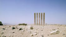 Getty-Five pillars still standing on the site of the Baran Temple, near th