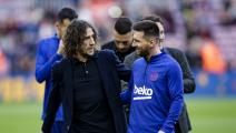 Carles Puyol and Lionel Messi during La Liga match between FC Barcelona and Deportivo Alaves at Camp Nou on December 21, 2019 in Barcelona, Spain. (Photo by Xavier Bonilla/NurPhoto via Getty Images)