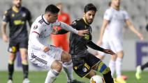 APOEL Nicosia's Jordanian midfielder Musa Suliman Al-Taamari (R) vies for the ball against FC Basel's Paraguayan defender Blas Riveros during the Europa League last 32 first leg football match between APOEL Nicosia and FC Basel at the GSP stadium in the Cypriot capital Nicosia on February 20, 2020. (Photo by Nicos SAVVIDES / AFP) (Photo by NICOS SAVVIDES/AFP via Getty Images)