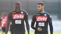 NAPLES, ITALY - OCTOBER 31: Fauzi Ghoulam and Kalidou Koulibaly during an SSC Napoli training session on October 31, 2018 in Naples, Italy. (Photo by Ciro Sarpa SSC NAPOLI/SSC NAPOLI via Getty Images)