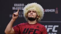 LAS VEGAS, NEVADA - OCTOBER 05: UFC lightweight champion Khabib Nurmagomedov poses during a ceremonial weigh-in for UFC 229 at T-Mobile Arena on October 05, 2018 in Las Vegas, Nevada. Nurmagomedov will defend his title against Conor McGregor at UFC 229 on October 6 at T-Mobile Arena in Las Vegas. (Photo by Ethan Miller/Getty Images)
