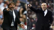 A combination of images shows Chelsea's Italian coach Antonio Conte, (L), Real Madrid's French coach Zinedine Zidane (C) and Juventus' Italian coach Massimiliano Allegri. Allegri, Conte and Zidane were named on the three-man shortlist for the Best FIFA Men's Coach Award, which was announced in London on September 22, 2017. / AFP PHOTO / Adrian DENNIS (Photo credit should read ADRIAN DENNIS/AFP via Getty Images)