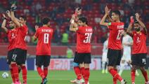 Ahly's players greet their supporters during the FIFA Club World Cup semi-final football match between Egypt's Al-Ahly and Germany's Bayern Munich at the Ahmed bin Ali Stadium in the Qatari city of Ar-Rayyan on February 8, 2021. (Photo by Karim JAAFAR / AFP) (Photo by KARIM JAAFAR/AFP via Getty Images)