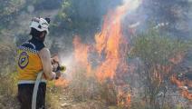 الحرائق تلتهم 25 دونماً في أحراش بلدة كاوركو بريف إدلب (فيسبوك)