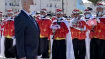 Tunisian President Kais Saied reviews honour guards as he arrives at the martyrs memorial in the northern town of Bizerte on October 15, 2021, to attend the official commemoration ceremony for the 58th anniversary of the Evacuation Day. - Evacuation Day is observed yearly in Tunisia on October 15, to commemorate the retreat of the last French troops from Bizerte in 1963 after the country gained independence in 1956. (Photo by FETHI BELAID / AFP) (Photo by FETHI BELAID/AFP via Getty Images)