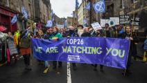 تظاهرة في سكوتلاند تطالب بإحراز تقدم حقيقي حيال تغير المناخ (بيتر سامرز/ Getty)