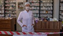 A Pharmacist is seen with precautions against the Coronavirus outbreak in Istanbul, Turkey, on April 27, 2020. Citizens can apply for free face masks through the country's postal services' e-commerce website, and get their masks from pharmacies. Pharmacists have been working under difficult circumstances since the beginning of the outbreak, and most pharmacies serve citizens through the doors without letting people in to practice social distancing. The health minister reported that total number of confirmed