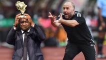 Algeria's head coach Djamel Belmadi gestures as he screams on the ballboy during the Group E Africa Cup of Nations (CAN) 2021 football match between Ivory Coast and Algeria at Stade de Japoma in Douala on January 20, 2022. (Photo by CHARLY TRIBALLEAU / AFP) (Photo by CHARLY TRIBALLEAU/AFP via Getty Images)