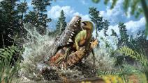 تمساح يأكل ديناصورا