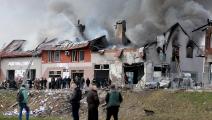 قصفت القوات الروسية التجمعات المدنية في لفيف، غربي أوكرانيا، أمس (جو رايدلي/Getty)