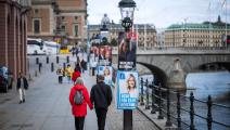 إعلانات انتخابية في استوكهولم، الخميس الماضي (جوناثان ناكستراند/فرانس برس)