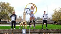 Guinness World Record holders George Scholey, Liberty Barros, Mariam Olayiwola, also known as Amazi and Ben Nuttall pose with their certificates in London, Britain, November 10, 2022. REUTERS/Maja Smiejkowska