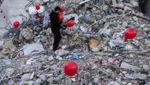 بالونات حمر في أنطاكيا عن أرواح أطفال قتلهم زلزال فبراير 2023 (سمير الدومي/ فرانس برس)