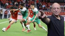 CAIRO, EGYPT - APRIL 16: Aliou Dieng (R) of Al Ahly in action against of Badr Boulahroud Raja Casablanca during the 1st leg of the CAF Champions League quarterfinal match betwee Egypty's Al Ahly and Morocco's Raja Casablanca at Al Salam Stadium in Cairo, Egypt on April 16, 2022. (Photo by Adam Haneen/Anadolu Agency via Getty Images)