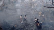 حريق في مخيم روهينغا في بنغلادش في مارس 2023 (تانبير ميراز/ فرانس برس)