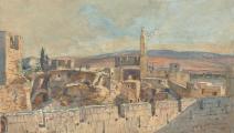القدس في لوحة مائية للرسّام البريطاني جون فوليلوف، النصف الثاني من القرن التاسع عشر (Getty)