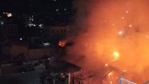 اندلع الحريق الضخم في حي ساروجة الأثري بدمشق القديمة (فيسبوك)