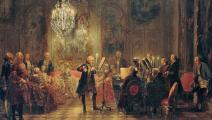 "عزف في الصالون الصيفي سانسوسي" لوحة لـ أدولف منزيل  (1850-52) 