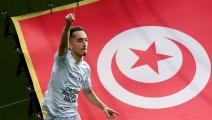Clermont-Ferrand's Tunisian midfielder Saif-Eddine Khaoui celebrates after scoring his team's first goal during the French L1 football match between Montpellier Herault SC and Clermont Foot 63 at Stade de la Mosson in Montpellier, southern France on March 19, 2023. (Photo by Pascal GUYOT / AFP) (Photo by PASCAL GUYOT/AFP via Getty Images)