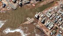 مدينة درنة في ليبيا التي اجتاحتها فيضانات العاصفة دانيال (Getty)