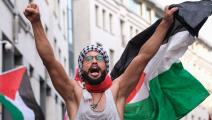 من تظاهرة تضامن مع فلسطين في بلجيكا الأربعاء (لايا روس/Getty)