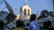 كنيسة القديس بورفيريوس في غزّة، بعيد قصفها من طائرات العدو (Getty)
