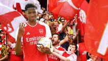 ST ALBANS, ENGLAND - SEPTEMBER 23: Chido Obi-Martin with the matchball after scoring a hat trick for Arsenal after the U18 Premier League match between Arsenal U18 and Southampton U18 at London Colney on September 23, 2023 in St Albans, England. (Photo by David Price/Arsenal FC via Getty Images)