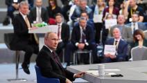 بوتين في مؤتمره الصحافي بموسكو، الخميس الماضي (رويترز)