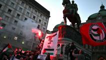 من وقفة احتجاجية شعبية مندّدة بالإبادة الصهيونية، بلغراد، 12 تشرين الثاني/ نوفمبر 2023 (Getty)