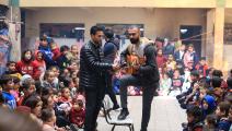 من فعاليات مجتمع الموسيقى في أحد مراكز النزوح في غزة (مجتمع الموسيقى)