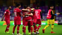 فرحة لاعبي المنتخب القطري بفوزهم على لبنان