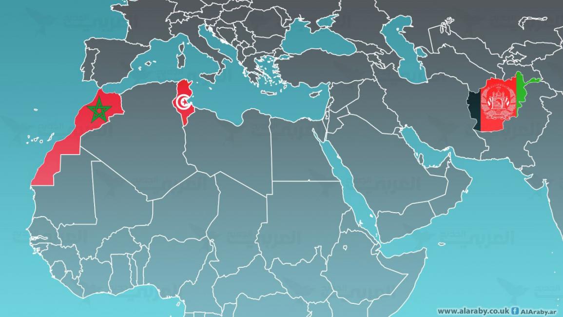 مقالات خريطة أفغانستان وتونس والمغرب
