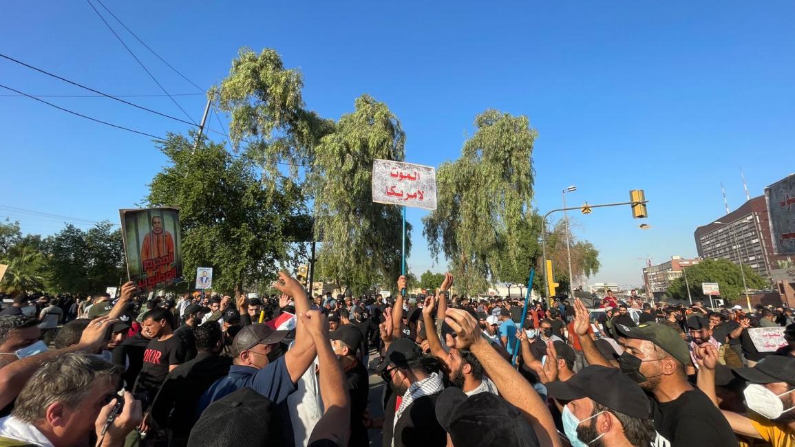 احتجاج قرب المنطقة الخضراء في بغداد ضد نتائج الانتخابات العراقية 6 تشرين الثاني/ الأناضول