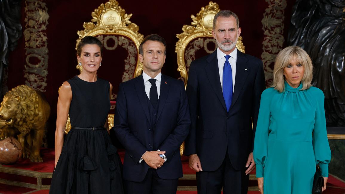 الرئيس الفرنسي إيمانويل ماكرون وزوجته بريجيت، وملك إسبانيا فيليب السادس والملكة ليتيسيا (جوانجو مارتن / Getty)