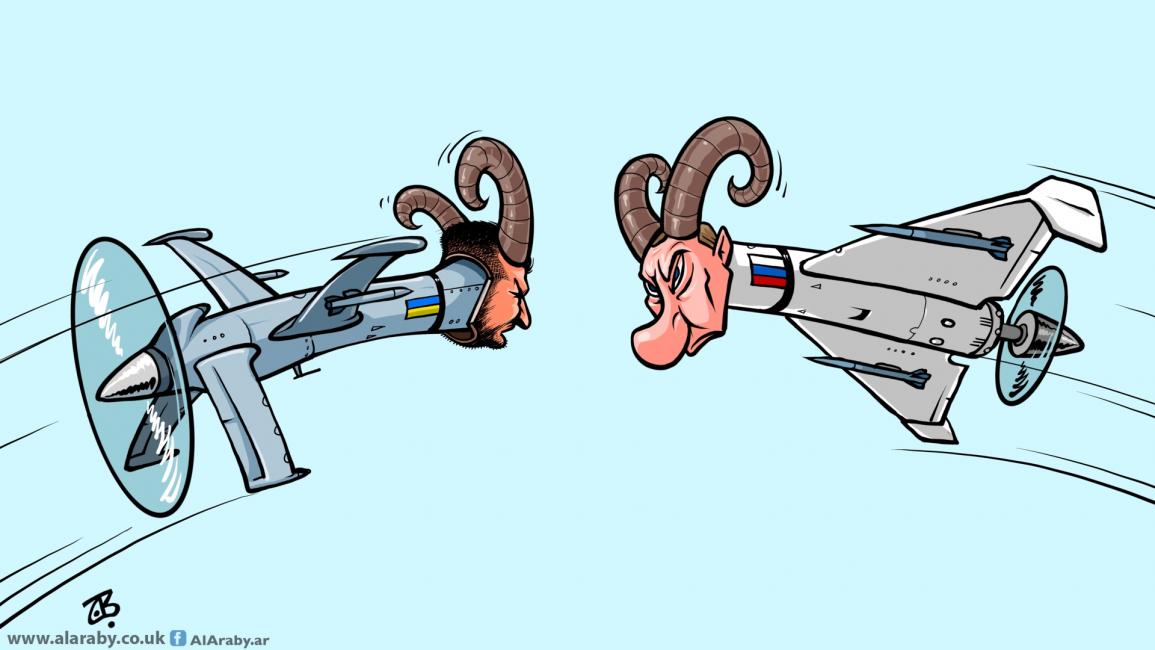 كاريكاتير حرب المسيرات بوتين زيلينسكي/ حجاج