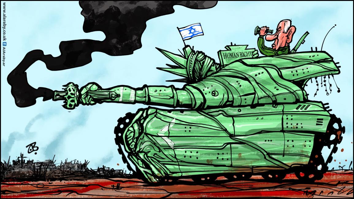 كاريكاتير نفاق اميركا غزة / حجاج