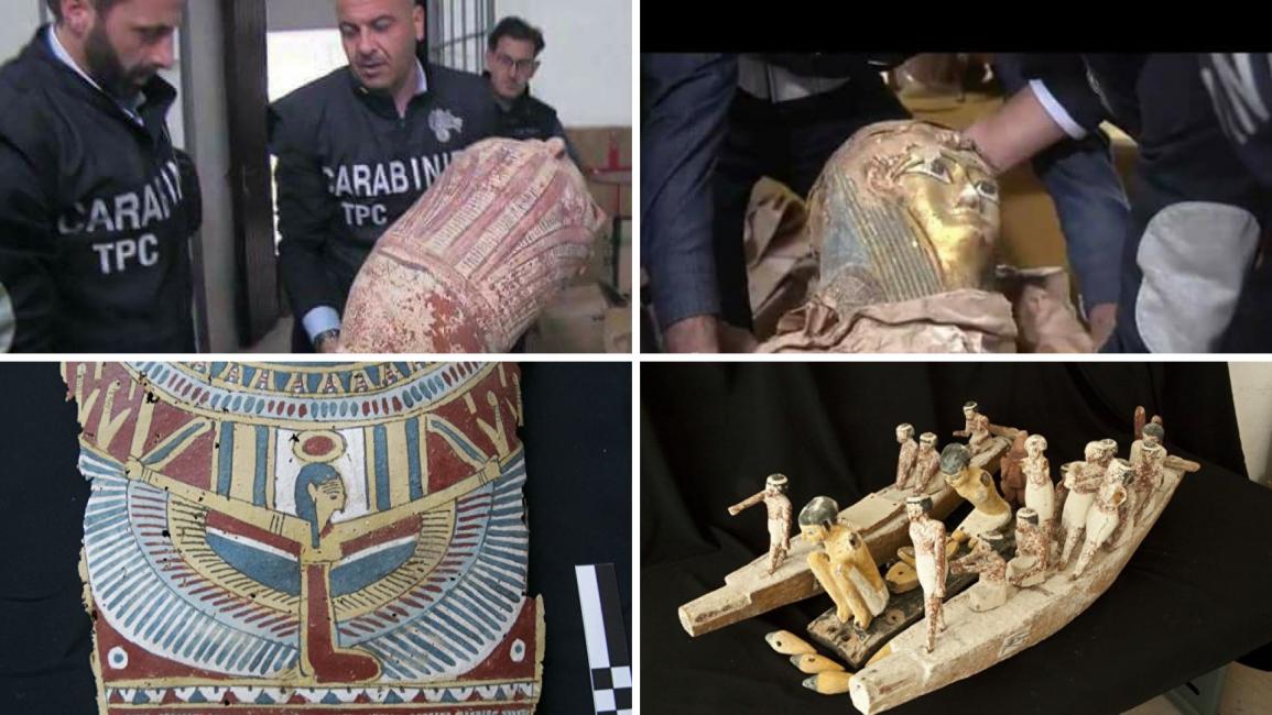 قطع آثرية مصرية مضبوطة في إيطاليا (فيسبوك)
