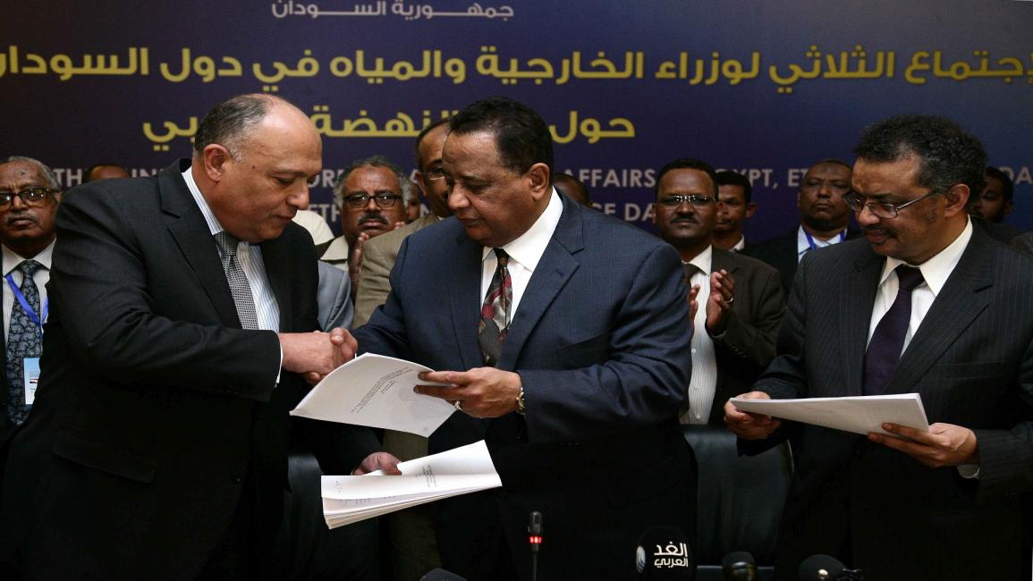وزراء خارجية السودان ومصر وإثيوبيا(إبراهيم حميد/ فرانس برس)