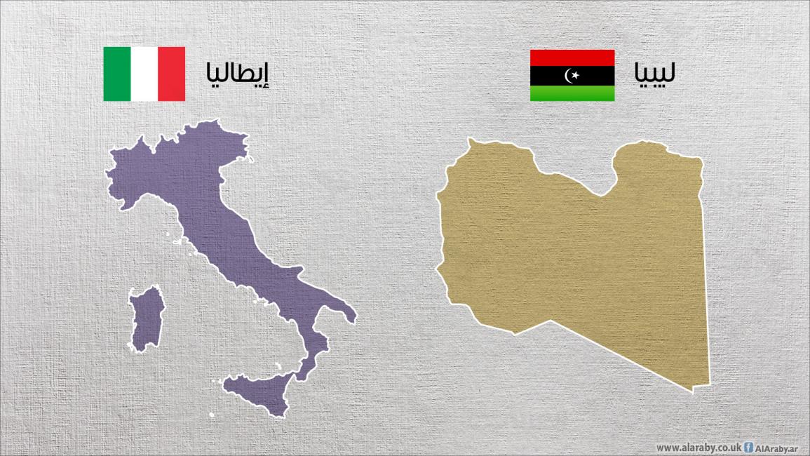 خريطة ليبيا وإيطاليا