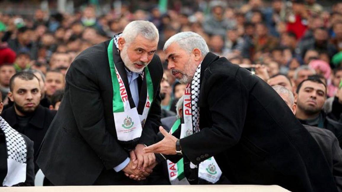 فلسطين/حركة حماس يحيى السنوار مع اسماعيل هنية/تويتر