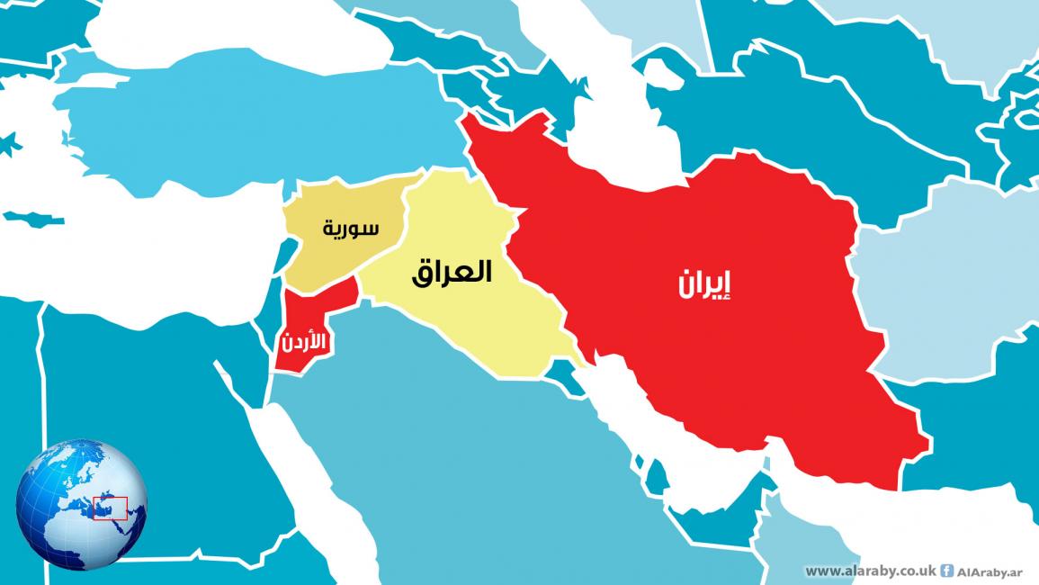 خريطة إيران والعراق والأردن وسوريا