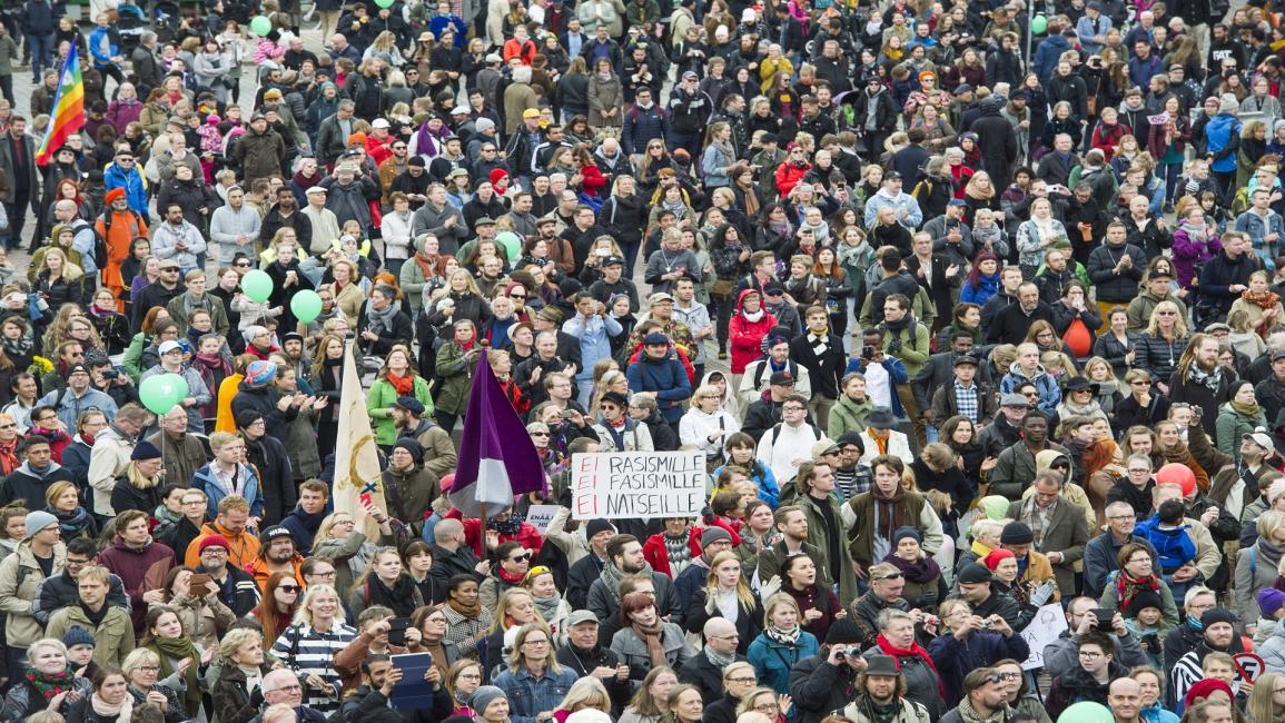 مظاهرة ضد العنصرية واليمين المتشدد في فنلندا(جارنو ميلا/فرانس برس)
